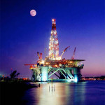 Oil rig platform at night